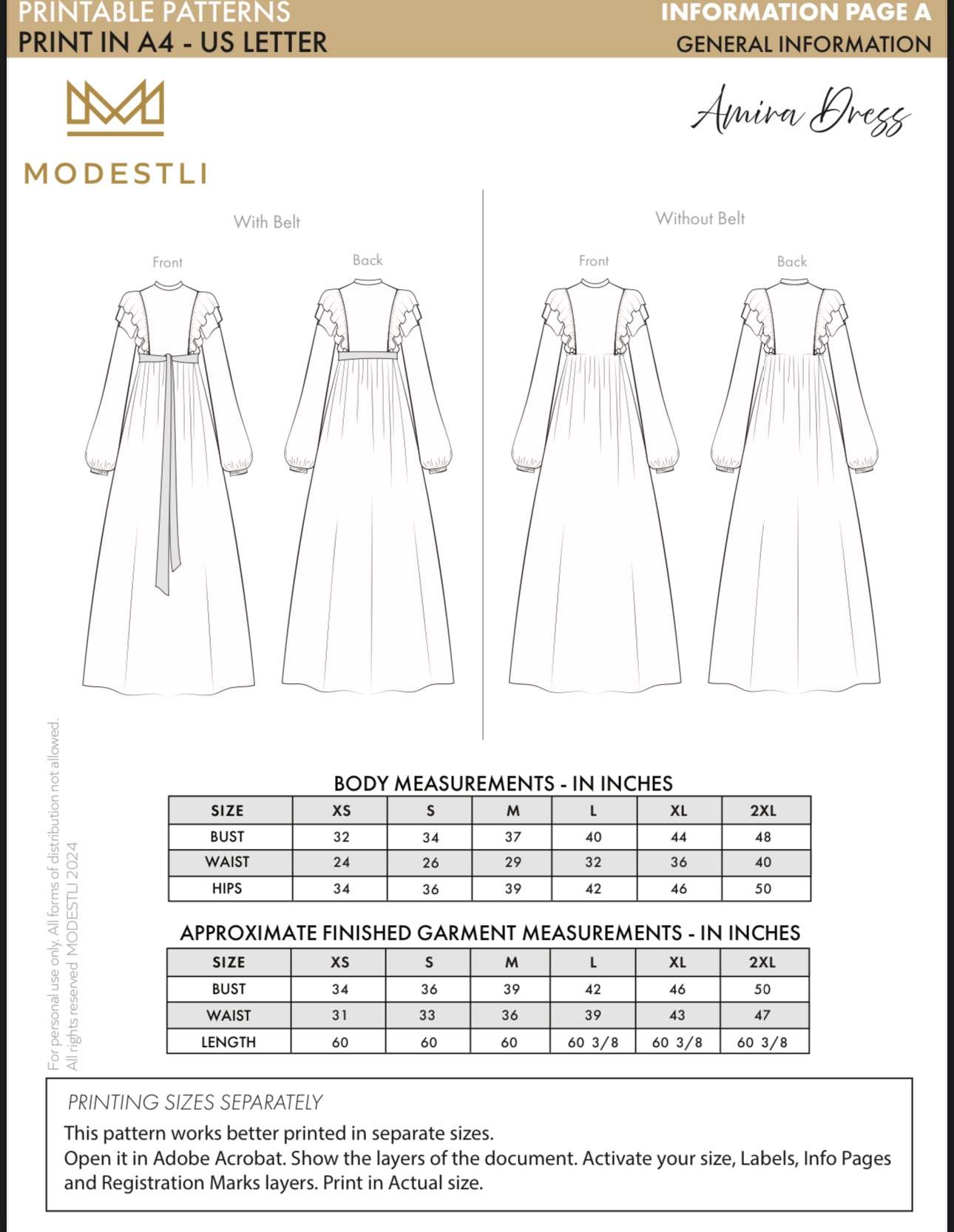 "AMIRA" A4 Sewing Pattern (ASSEMBLY REQUIRED)