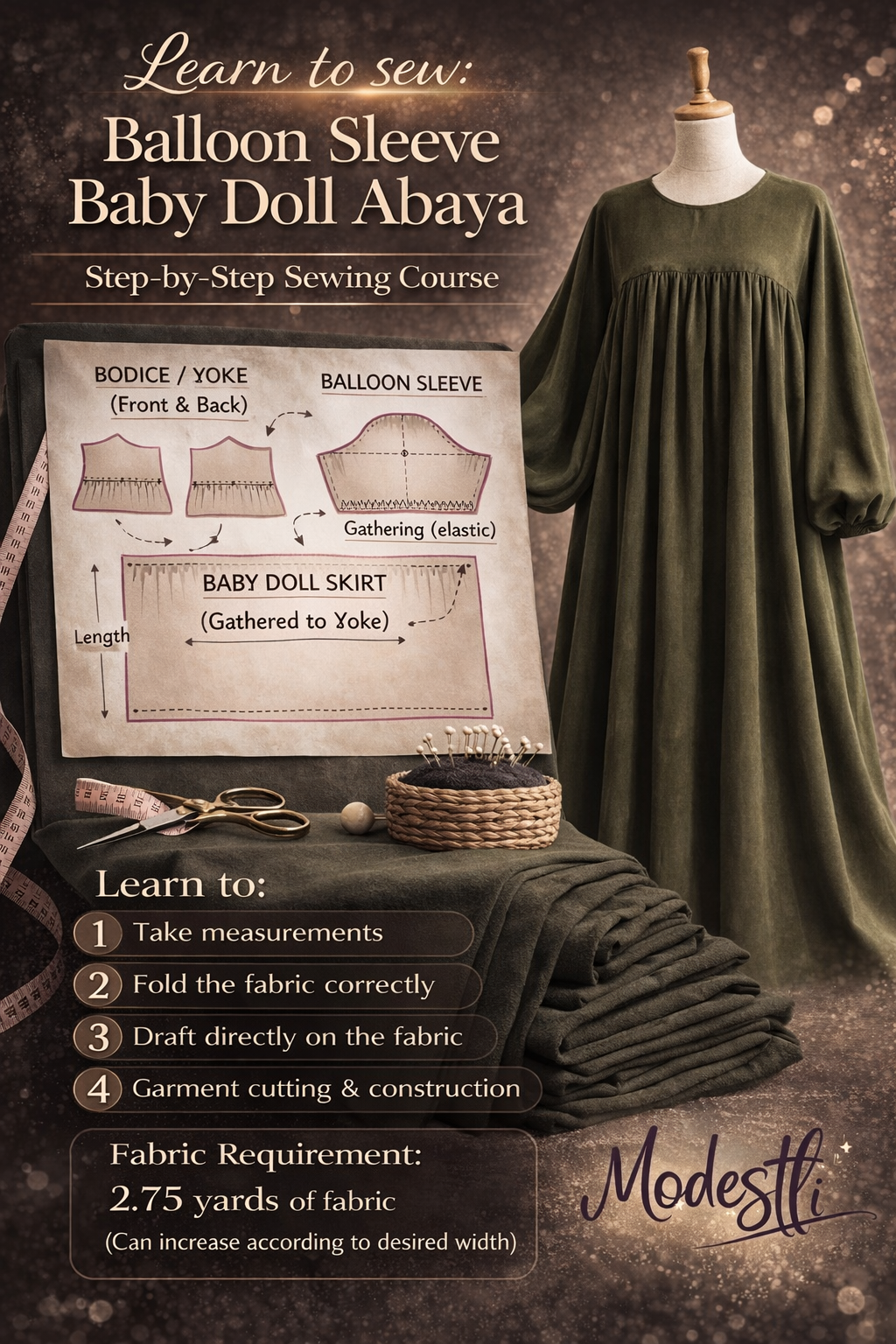 COMING SOON: Balloon Sleeve Baby Doll Abaya Sewing Course | Step-by-Step Yoke & Gathered Skirt Method (Beginner Friendly)